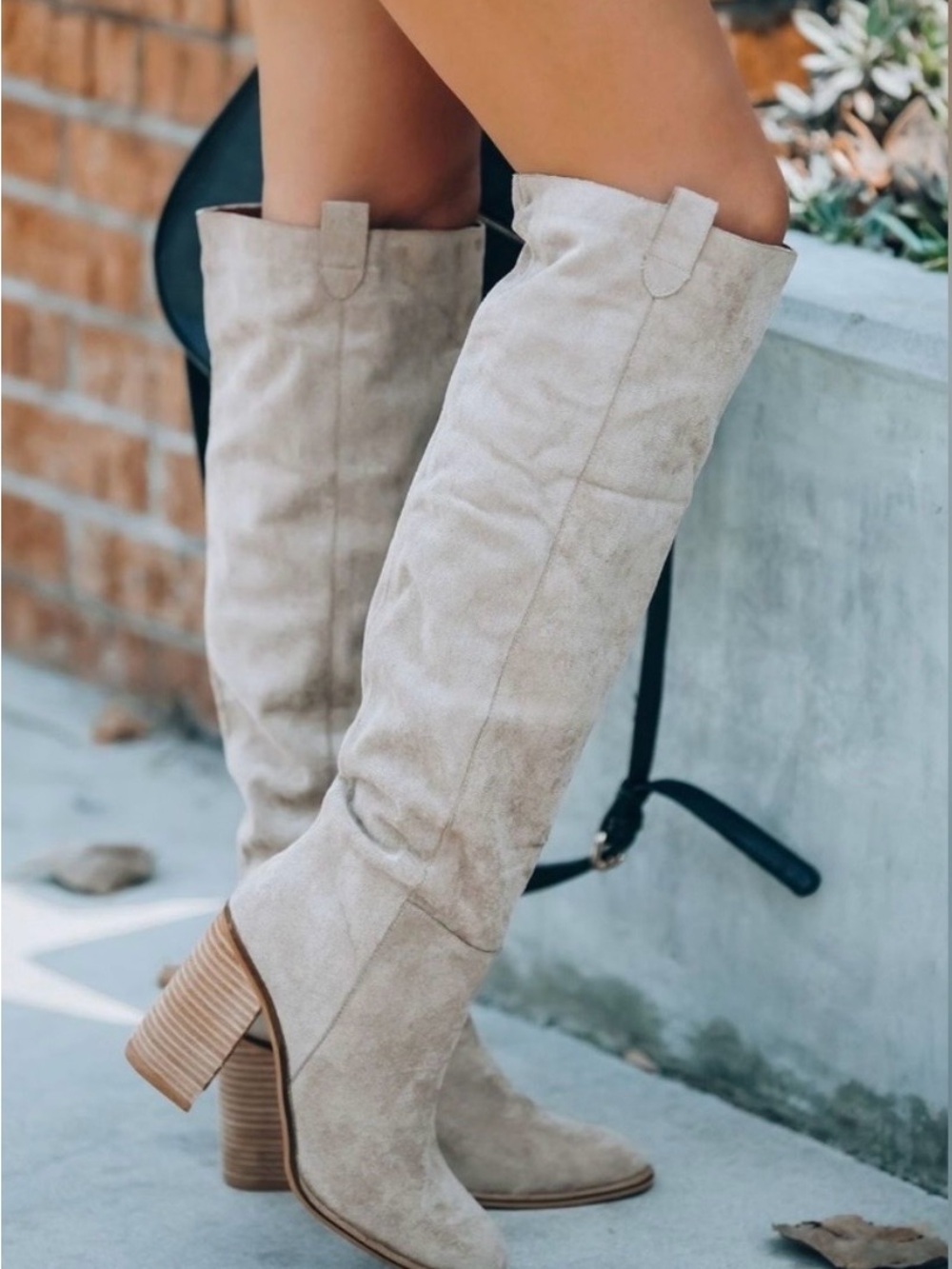 Vici Grey Suede Knee High Block Heel Boots
